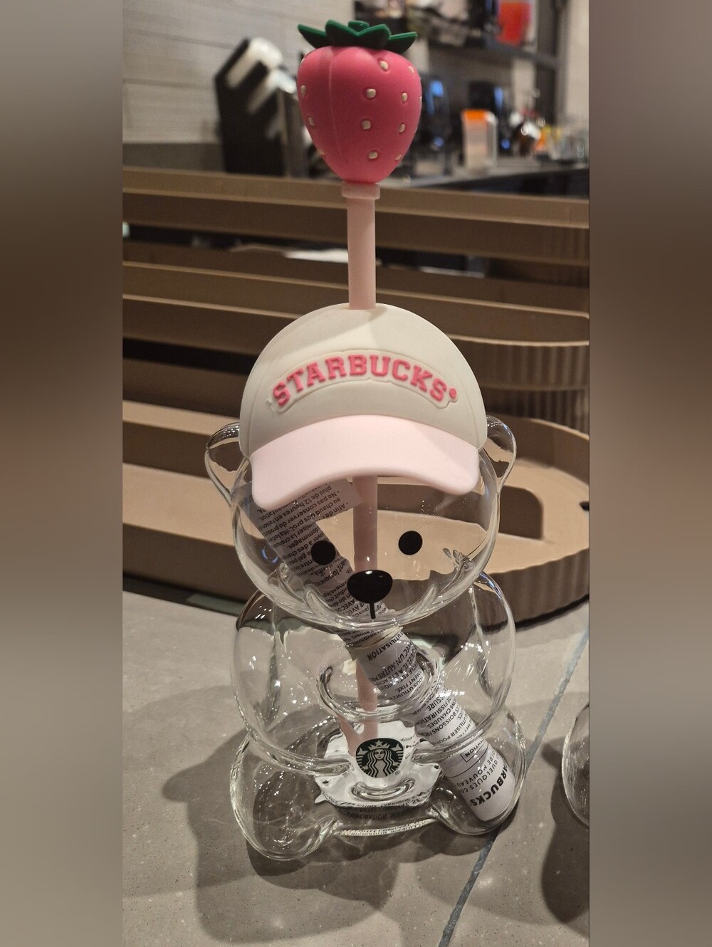 Starbucks Pink & White Bear-Shaped Authentic Clear Cup 2026 NWT